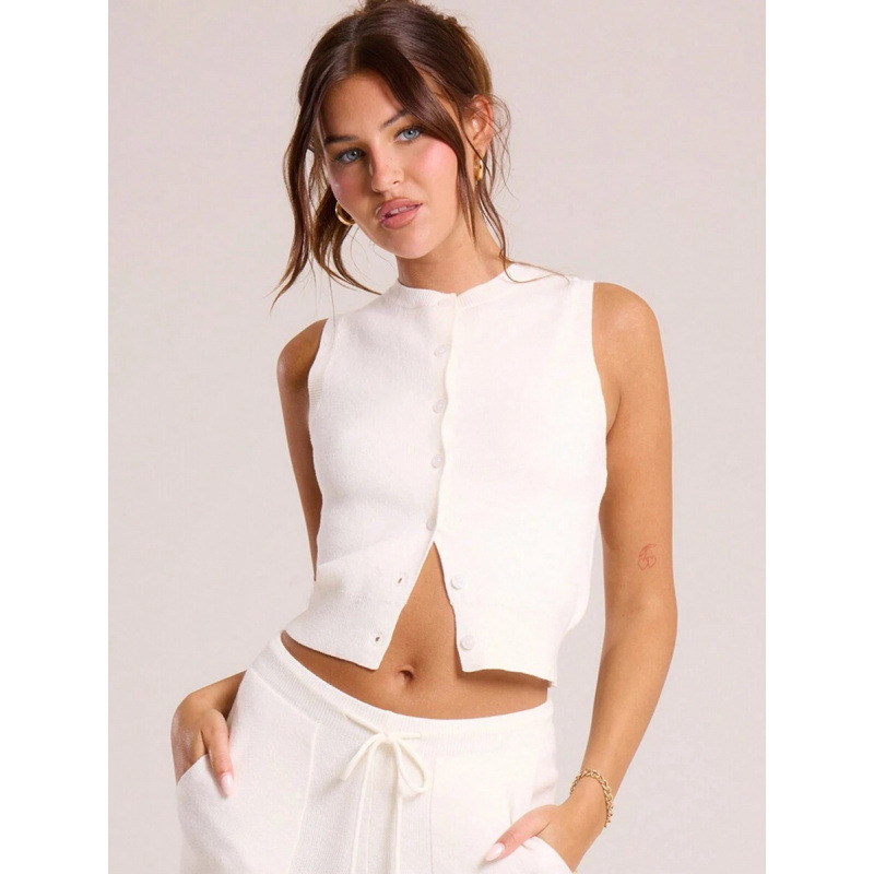 Cross-Border Knitwear Button-Front Knitted Vest Spring Casual Y2K90S Cute Style