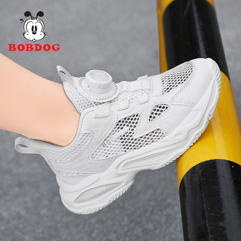 Babudou zapatos blancos para niños 2025 primavera y otoño nuevo estilo malla transpirable para niños grandes y niñas zapatillas blancas