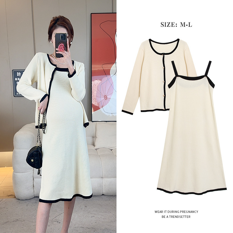Xiaoxiang Style Pregnant Women suit Spring and Autumn Postpartum Breast-feeding Jacket Going Out Hot Mom Autumn and Winter Breast-feeding Vest dress