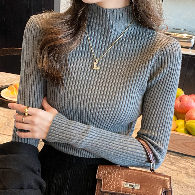 Half Turtleneck Sweater Bottoming Shirt for Women Autumn and Winter 2024 New Style Inner White Top Versatile Western Style Knitted Half Turtleneck Sweater Bottoming Shirt for Women Autumn and Winter 2024 New Style Inner White Top Versatile Western Style Knitted