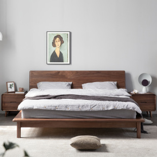 Nordic Black Walnut Wood Double Bed Modern Minimalist Oak Modern Minimalist Light Luxury Cherry Wood Small Apartment