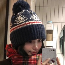 2024复古费尔岛风毛线帽子女冬季加厚保暖针织帽日系可爱护耳冷帽