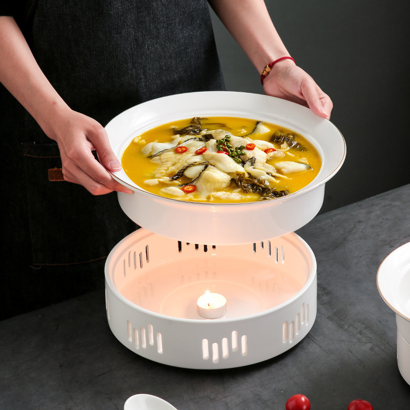 Gold-Rimmed Ceramic Soup Plate with Deepened Design, Suitable for Heating on an Open Flame, Creative Tableware, Candle-Warming Dish, Round Shape Gold-Rimmed Ceramic Soup Plate with Deepened Design, Suitable for Heating on an Open Flame, Creative Tableware, Candle-Warming Dish, Round Shape