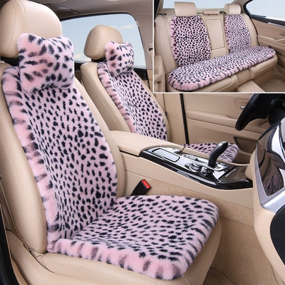 Car seat cushion winter short plush warm leopard print network popular small waist goddess winter rabbit plush seat cushion three-piece set