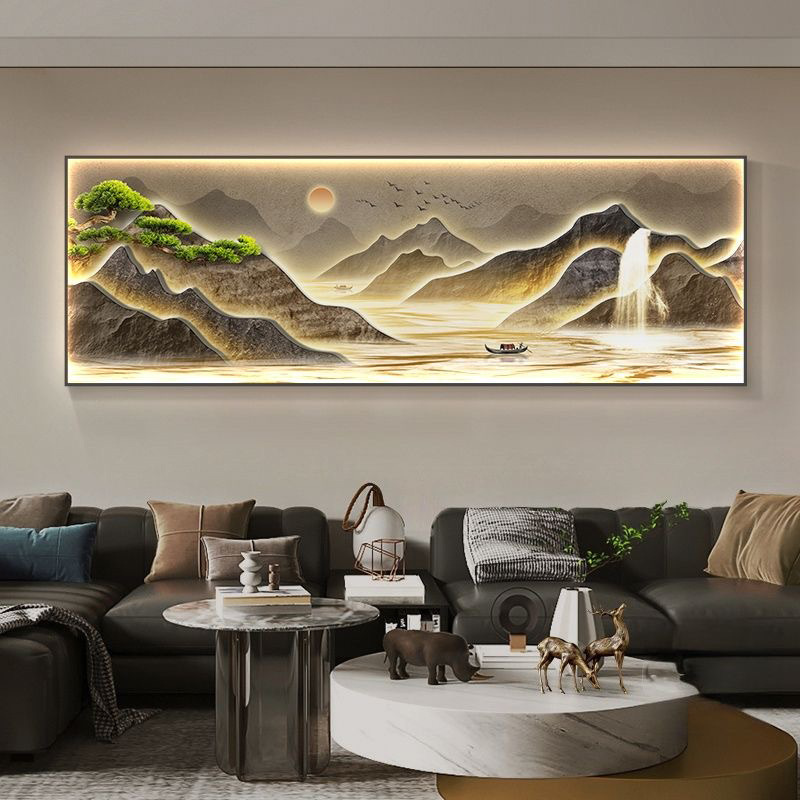 背有靠山新中式客厅装饰画麋鹿沙发背景墙挂画办公室山水风景壁画|undefined