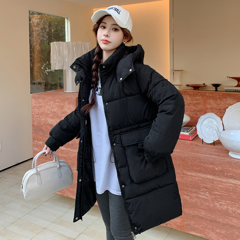 Algodón de invierno para mujeres con sombrero largo 2025 nuevo algodón de moda coreano chaqueta de algodón suelta abrigo caliente grueso