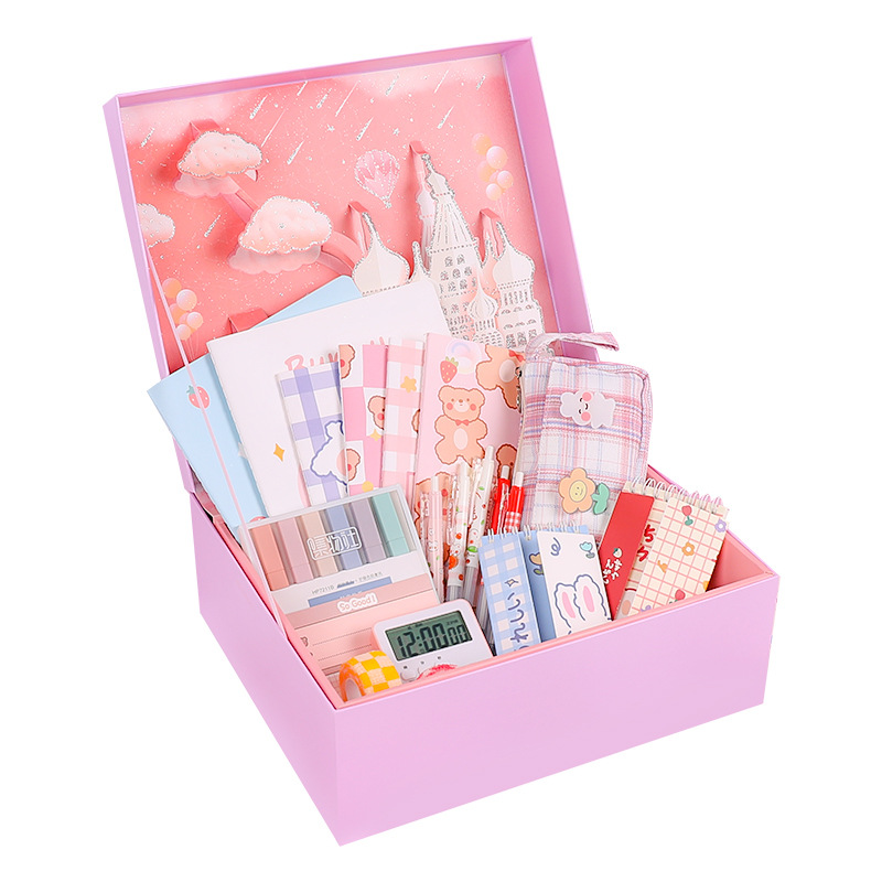 Dibujos animados papelería traje chica corazón mano cuenta traje Escuela Secundaria estudiante material escolar Premio caja de regalo