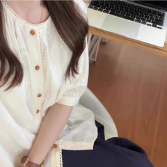 2025 夏重工業刺繍ジャカード半袖シャツ女性の夏の日本のレトロシックな美しいシャツ