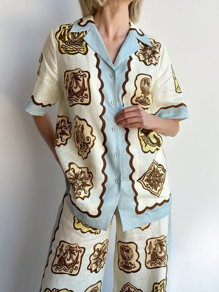 European American Cross-border 2024 New And Casual Fashion Versatile Linen With Suit Collar Shirt Set_ecoleips.com