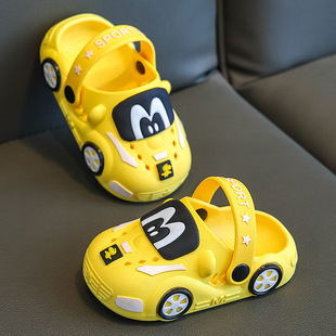 Children's slippers summer cartoon car Boys and Girls non-slip soft bottom indoor and outdoor closed toe hole children baby sandals