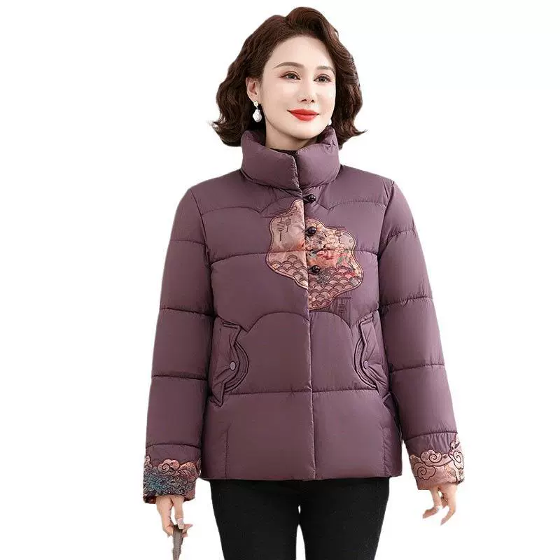 Мама осень-зима плюс флисная куртка 2024 новый национальный ветер пуховая хлопчатобумажная одежда среднего и пожилого женского китайского стиля хлопчатобумажная куртка