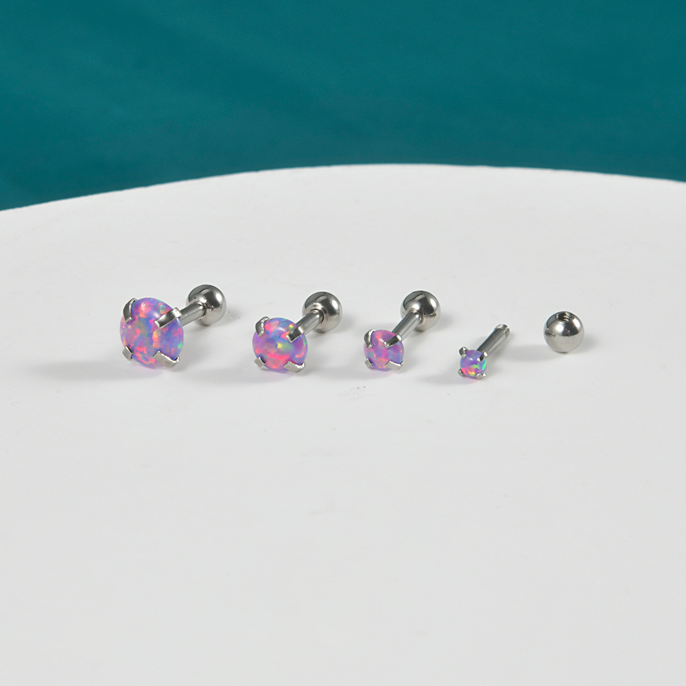 4 Piece Set Retro Round Inlay Stainless Steel Opal Zircon Ear Studs display picture 3