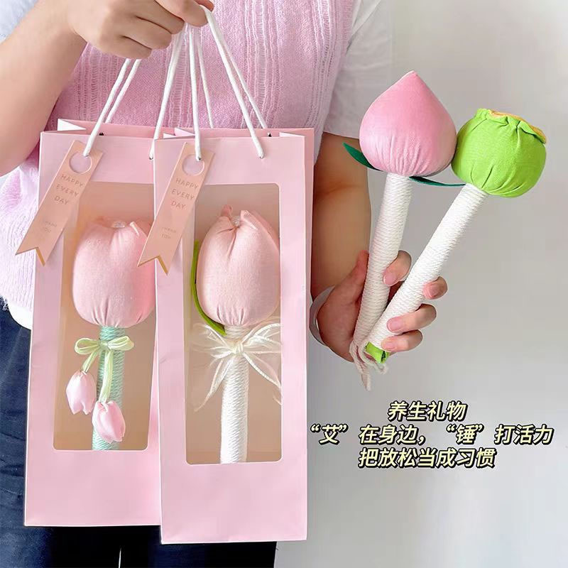 Teacher's Day Tulip Mugwort Health Hammer Gift Bag Set Creative Gift Practical Souvenir for Elders for Events