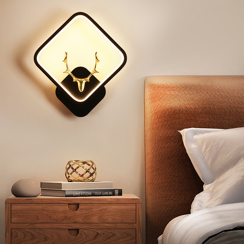 Lámpara de pared para dormitorio, lámpara de noche circular, sala de estar, pasillo, escalera, pasillo con escaleras, sala de estudio, lámpara con forma de asta de ciervo, iluminación LED, interior.