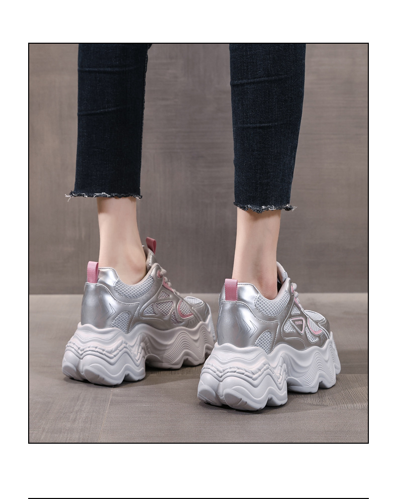 Giày thể thao nữ đế dày tăng chiều cao lưới thoáng khí phong cách dad sneaker — Màu be chi tiết 19