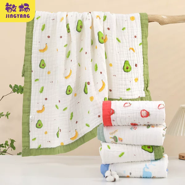 Six-Layer Baby Gauze Bath Towel with Printed Edges, Soft Baby Blanket, Soft Absorbent Children's Baby Wrap