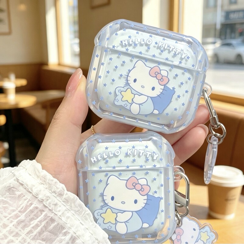 Cute Star Hello Kitty Case for AirPods 4, Four-Corner Anti-Drop Apple Earphone Protective Cover