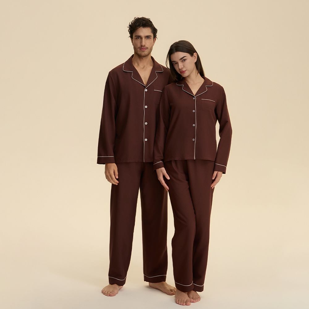 Otoño transfronterizo delgado pareja pijama de manga larga pantalones con solapa nubes algodón casero casual conjunto 3987 + 3988