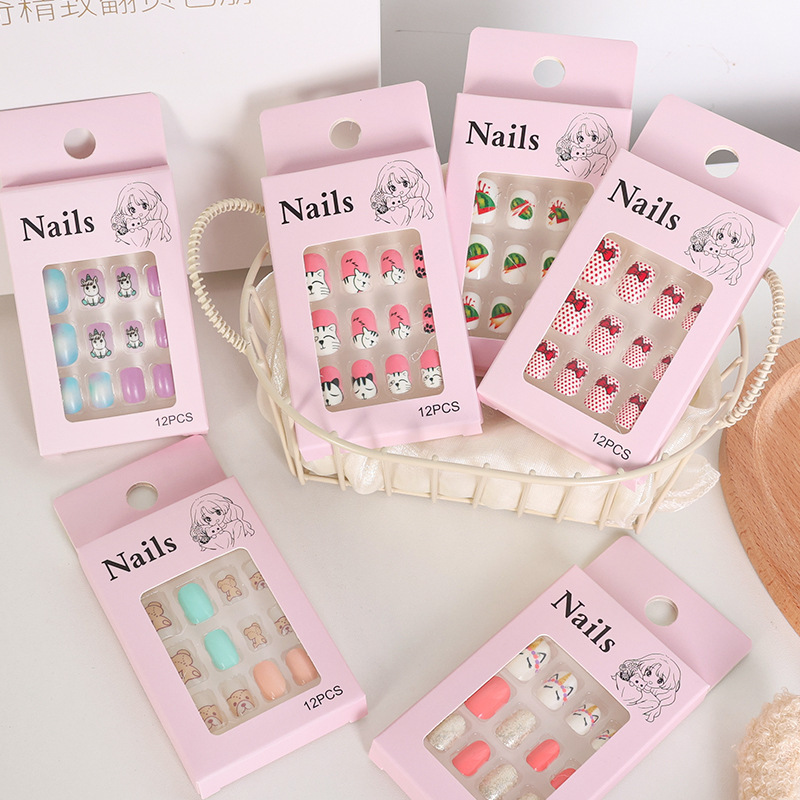 Children's Manicure for Older Kidsren 7-12 Years Old, Jelly Glue Style 12 Pieces, Waterproof, Long-Lasting, Removable Manicure Stickers, Cute and Childlike