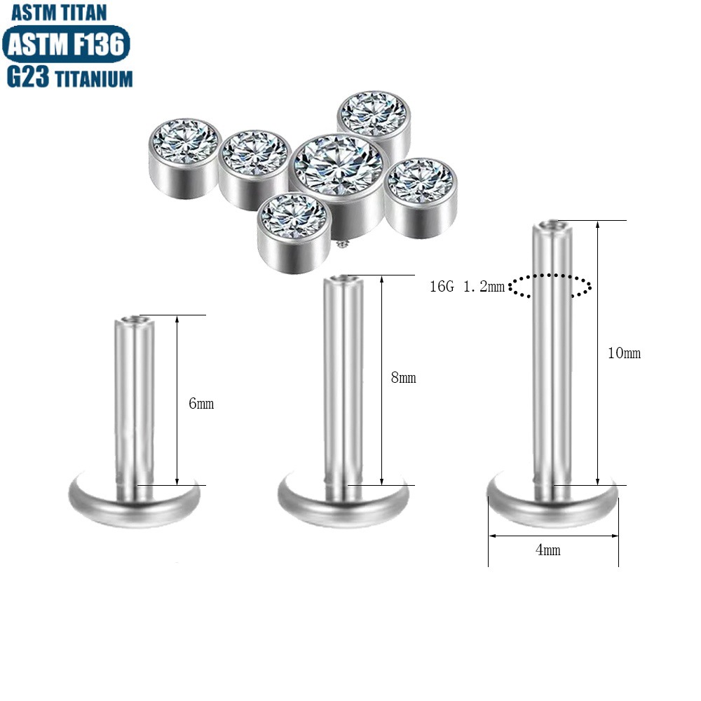 Silver pointed spike labret stud material detail