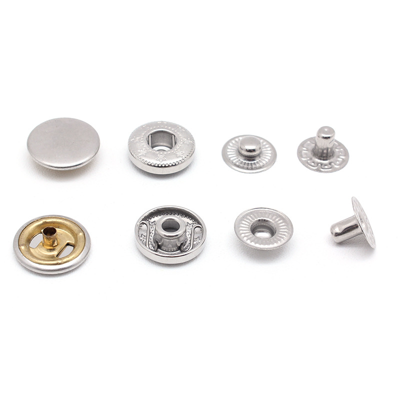 现货供应15MM白呖色四合扣 羽绒服配件金属纽扣可配模具