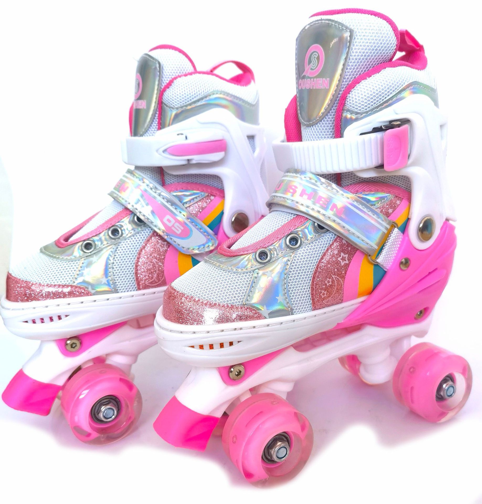 Verstellbare Doppelreihen-Rollschuhe, vierrädrige Inlineskates für Eisbahnen, für Jungen, Mädchen und Grundschüler_voghion.com