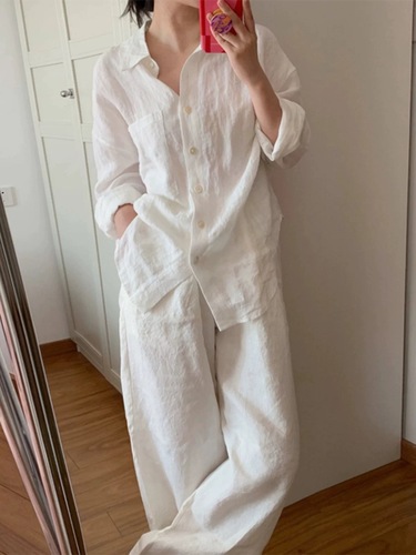 White Cotton Linen Women's 2025 Spring New Simple Casual Lazy Style Versatile Loose Shirt Free and Easy