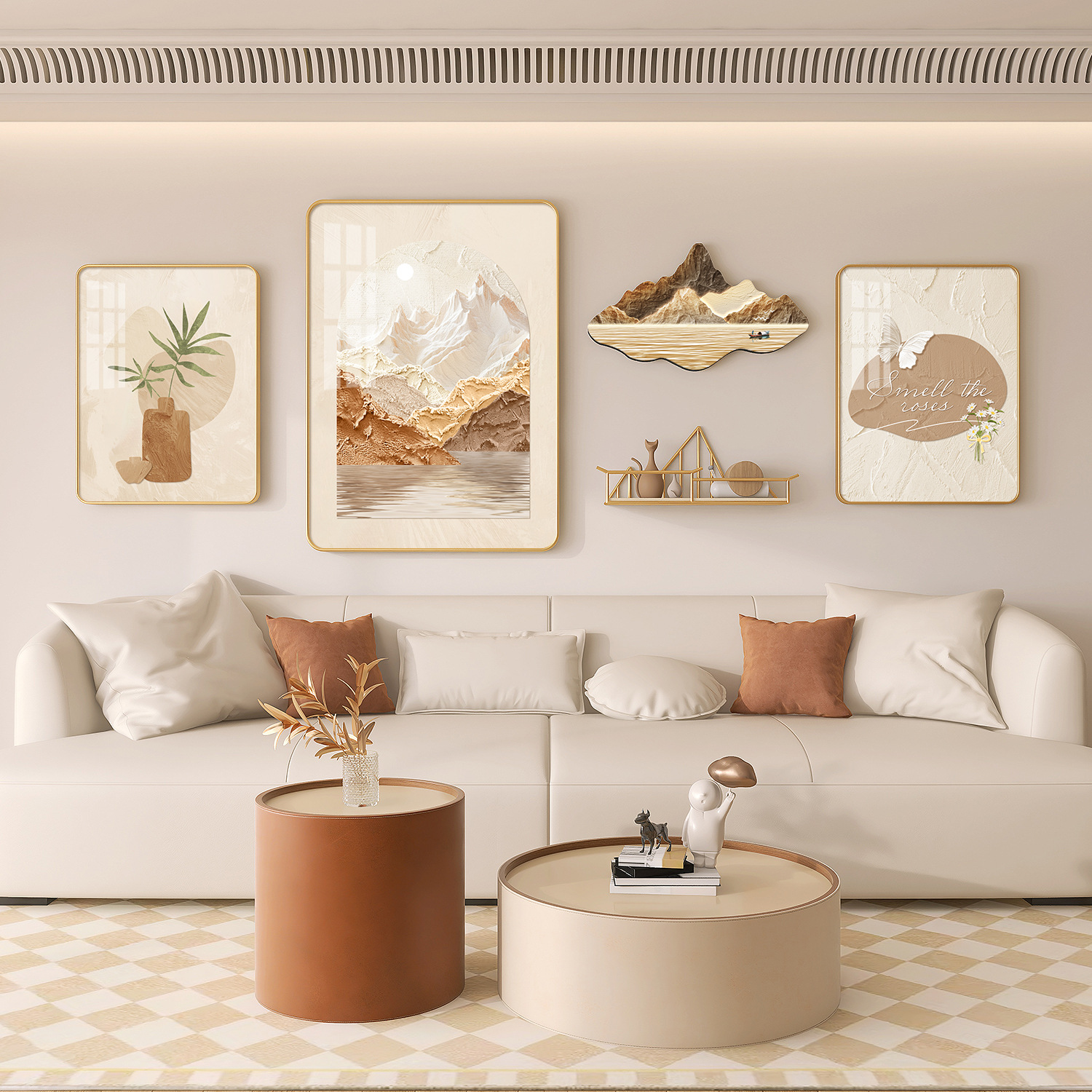 现代轻奢客厅装饰画高档沙发背景墙九鱼图挂画大气高级感麋鹿壁画