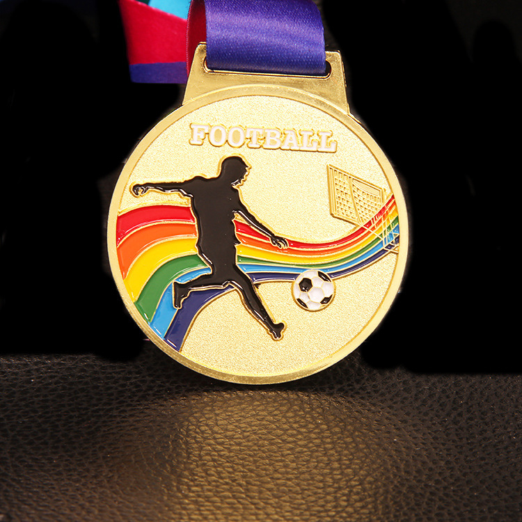 Medallas deportivas universales arcoíris al por mayor, medallas para maratón, voleibol, fútbol, medallas colgantes, medallas de bronce metálico, chapadas en oro.