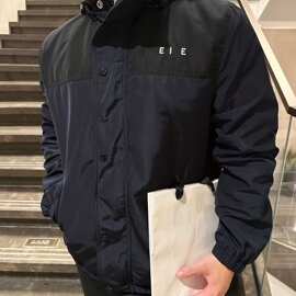高品质CE家25年秋冬新款胸口刺绣字母拼色立领防风夹克男女同款