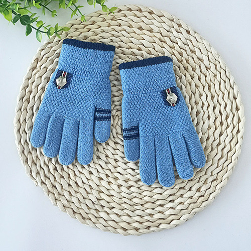 Children's finger gloves for boys and girls, winter and autumn lined and thick gloves, outdoor warm and cold proof knitting gloves