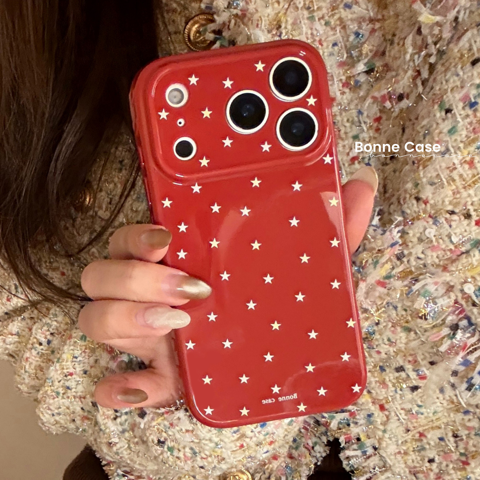 Protective Phone Case For Iphone Burgundy Star Pattern Design_voghion.com
