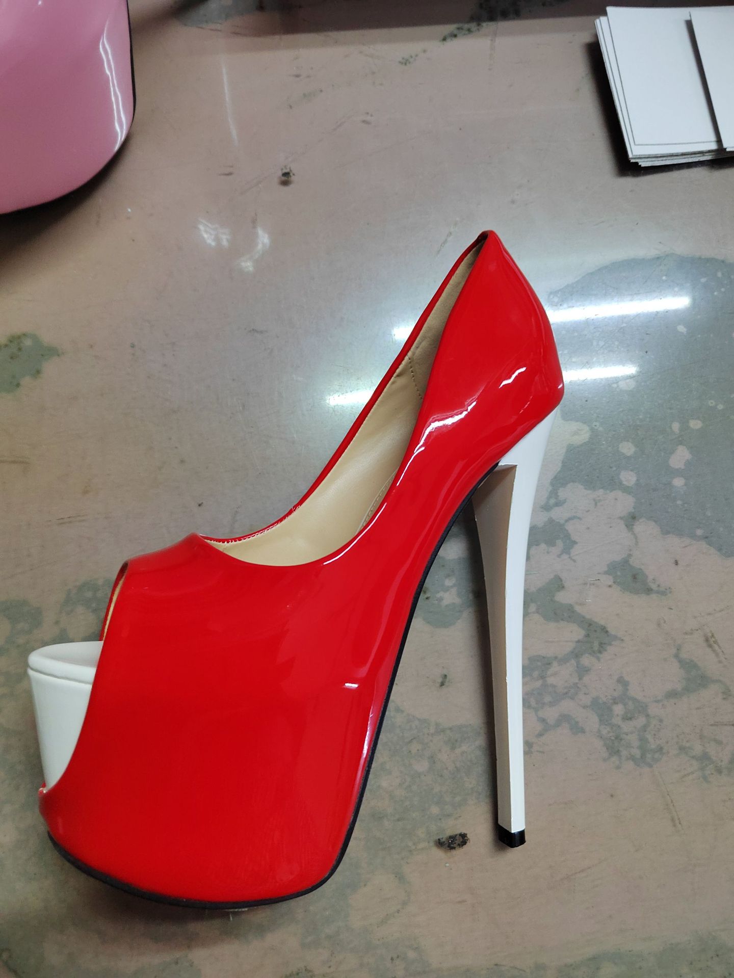 Giày cao gót nữ mũi nhọn gót siêu cao 19 cm phối màu chéo da bóng — Màu xanh cỏ chi tiết 9