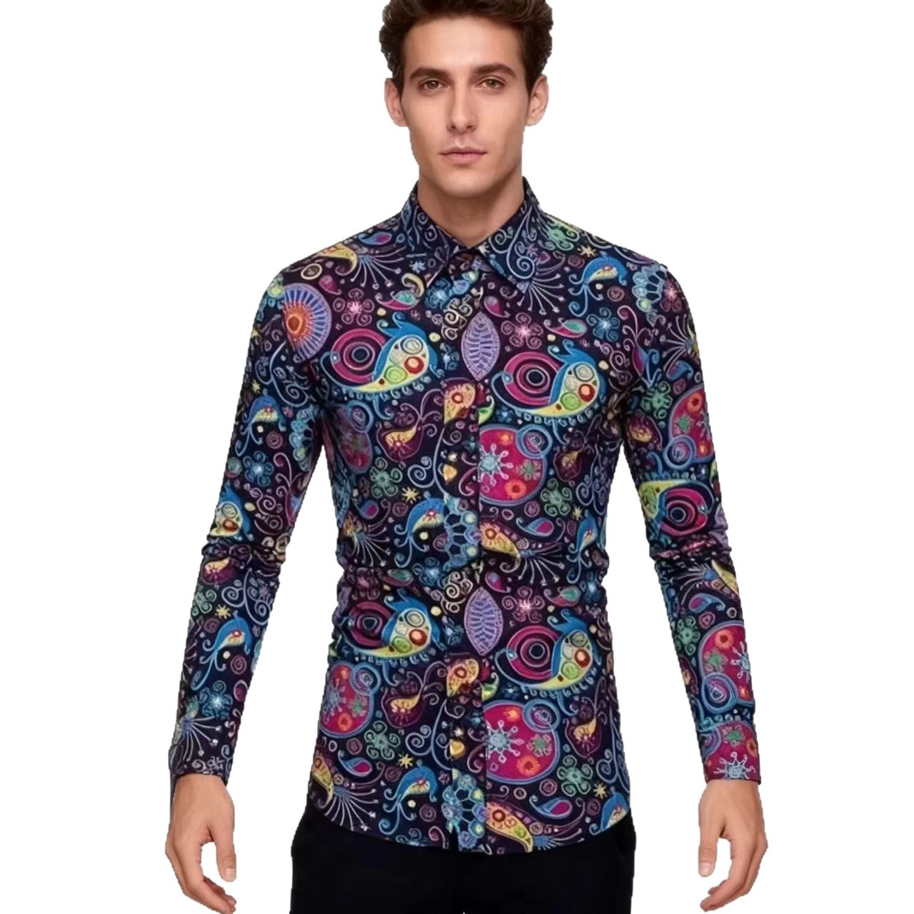 Cos 70s disco hombres Cosplay traje floral camisa de manga larga fiesta danza rendimiento ropa camisa