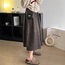 咖色碎花半身裙女2025新款秋冬款高级感加厚长款冬裙小个子a字裙
