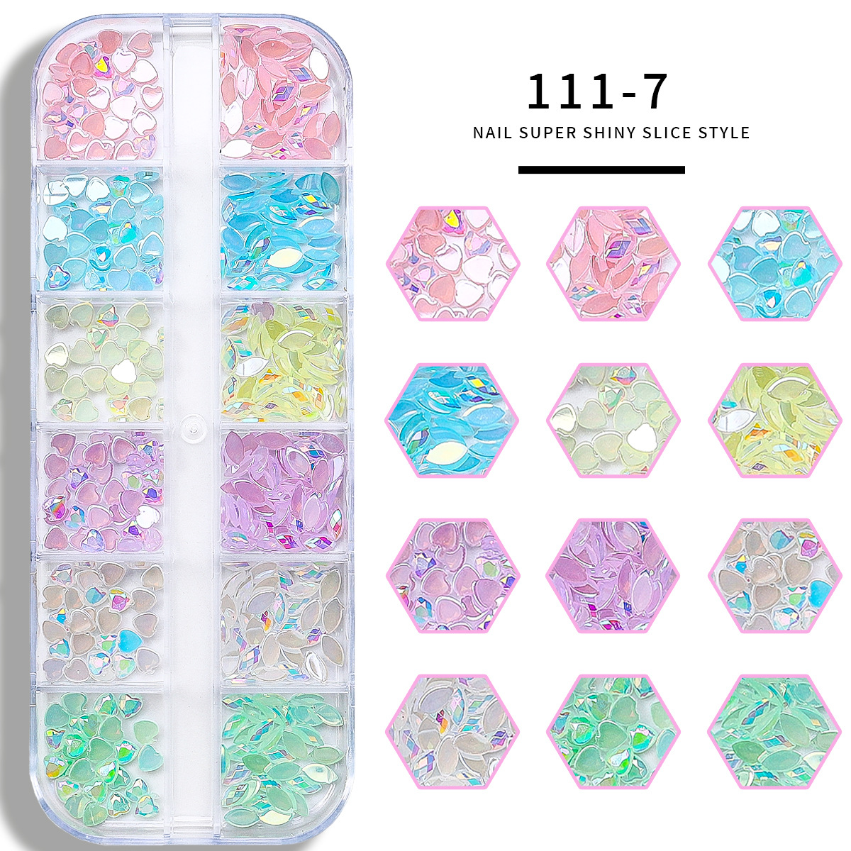Set de joyas de uñas 12 barras de joyas taladro de uñas largo taladro de fondo plano mezclado taladro de forma especial superbrillante accesorios de uñas