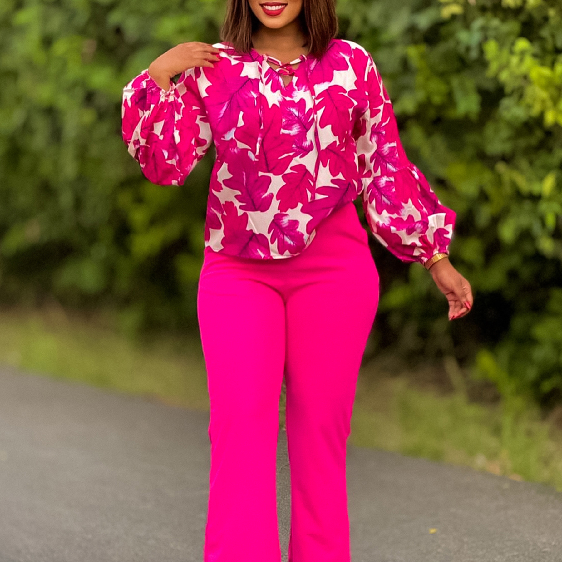 Women's Clothing D3289 women's clothing 2024 new OL fashion printed long sleeved tops wide leg pants two piece suit_voghion.com