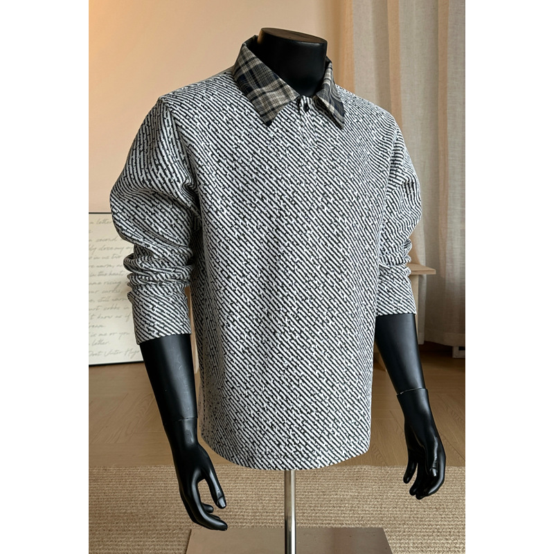 Amerikaanse retro pied-de-poule sweatshirt voor dames en heren, herfst- en winterstijl, poloshirt met revers in kleine stijl._voghion.com