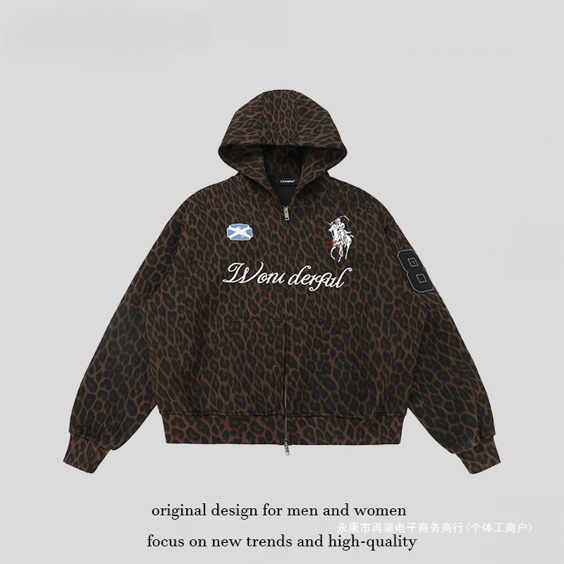 Men's American-Style Leopard Print Digital Patch Embroidery Hooded Sweatshirt, Unisex Boxy Short Wide-Fit Hooded Zip-Up Sweatshirt Men's American-Style Leopard Print Digital Patch Embroidery Hooded Sweatshirt, Unisex Boxy Short Wide-Fit Hooded Zip-Up Sweatshirt