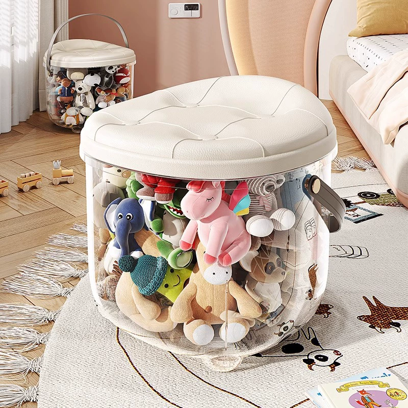 Прозрачный табурет для хранения кукол, плюшевая игрушка, ведро для хранения, многофункциональный сидячий интернет-знаменитость, домашний табурет для гостиной