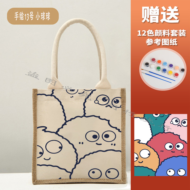 No impreso mismo bolso de yute creativo con lienzo DIY pintado a mano bolsa de lona pintura de graffiti Muji bolsa de lino portátil