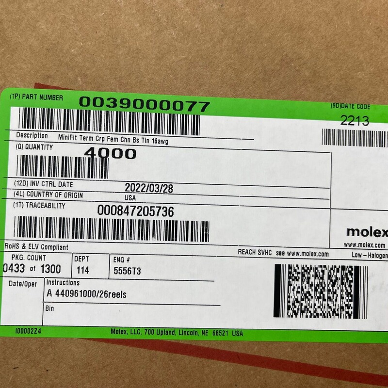 In-Stock Direct Purchase 39000077 3900-0077 39-00-0077 5556t3 Molex Genuine Terminal Connector In-Stock Direct Purchase 39000077 3900-0077 39-00-0077 5556t3 Molex Genuine Terminal Connector