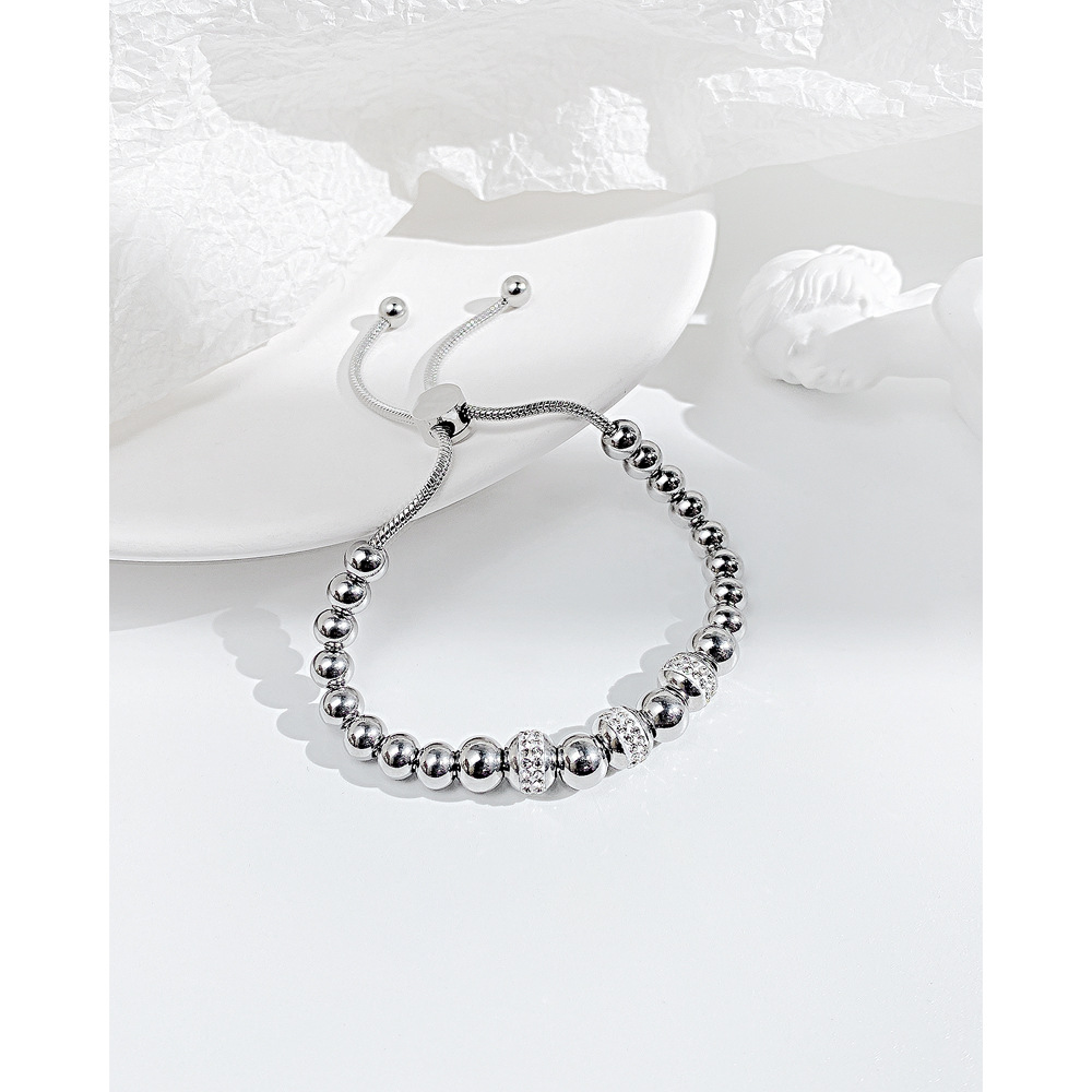 Simple Style Solid Color Stainless Steel Bracelets Beaded Zircon Stainless Steel Bracelets