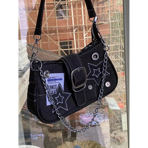 High-end retro denim chain armpit bag y2k millennium hottie small bag women  new versatile crossbody bag