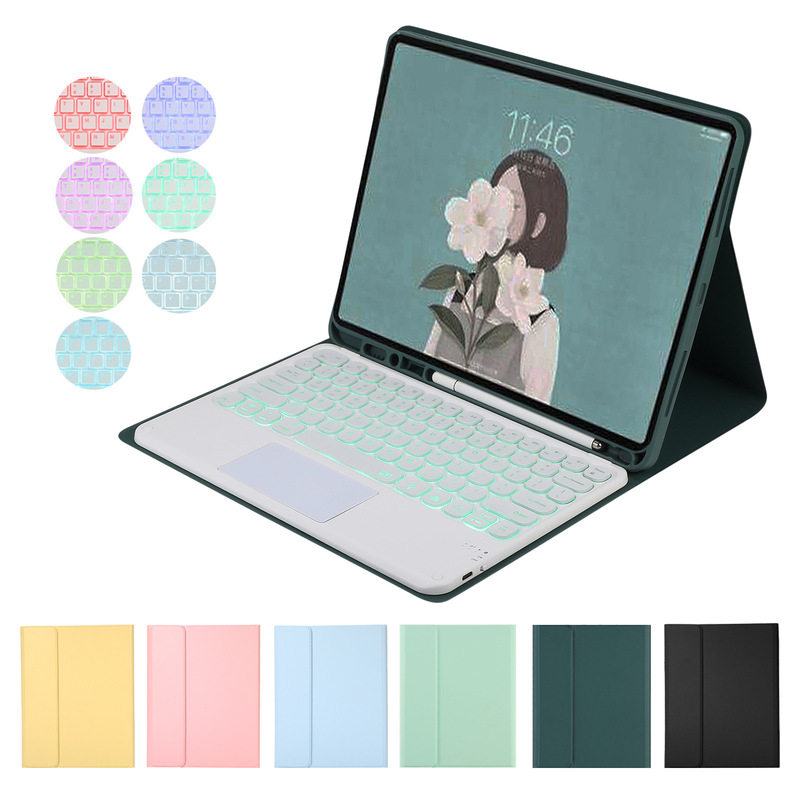 Suitable for iPad 11Th Generation Protective Case, Round Keycap Touch Keyboard, Pro 12.9 Mouse Key Set, Air 11 Tablet Case