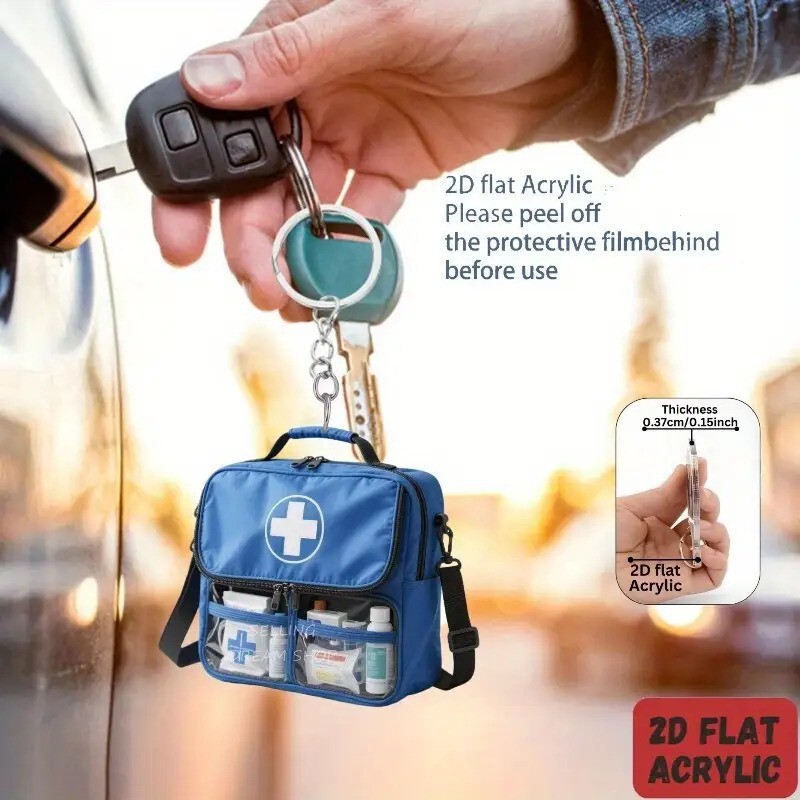 Cross-Border New 2D Acrylic Flat Emergency Bag Keychain Family Car Mobile Phone Decoration Birthday Party Pendant