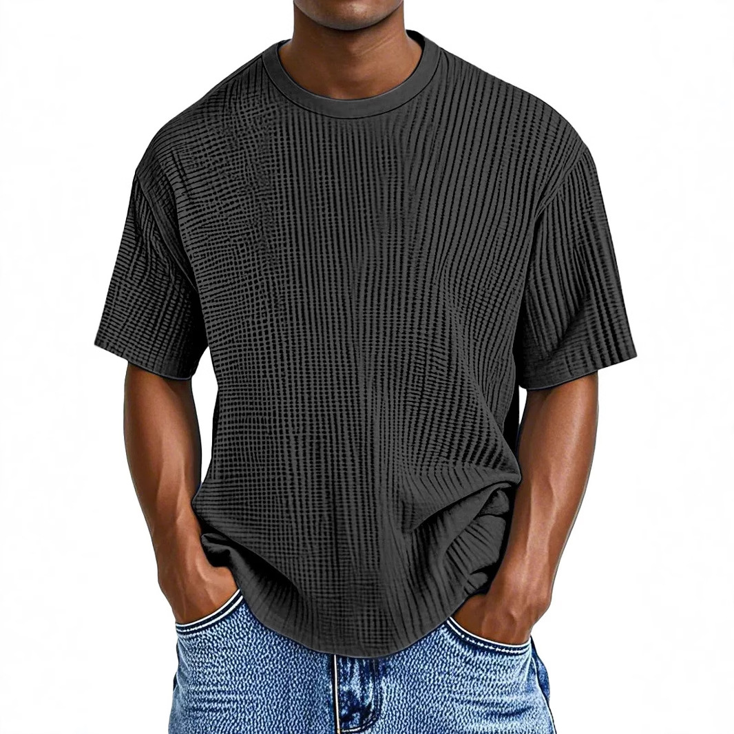 Men's Casual Solid Waffle T-shirt Comfortable Versatile Tee_voghion.com