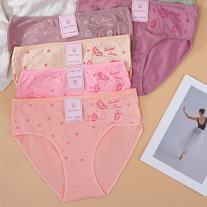 Nuevos calzoncillos impresos de tamaño mediano transpirables de algodón puro para mujeres comercio exterior para pantalones de mamá de Oriente Medio