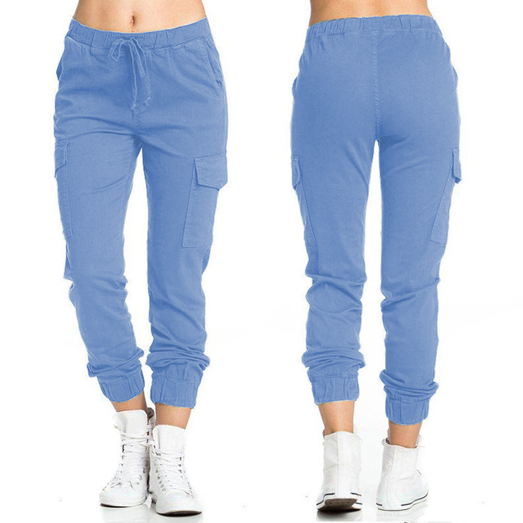 2024 europeo y americano transfronterizo AliExpress Amazon Pantalones de mujer casual cintura elástica cuerda delgada bolsillo lateral Pantalones de mujer