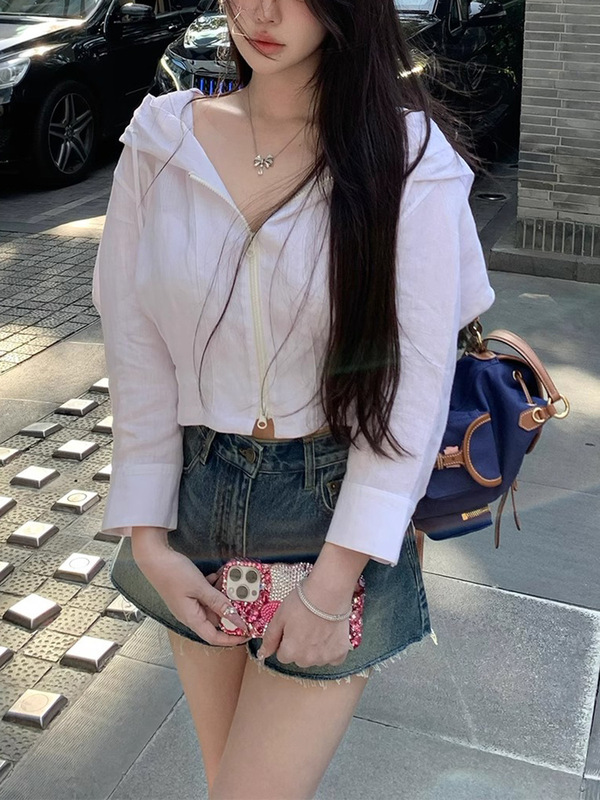 Linen and Jeans Short Casual Jacket Hot Pants Shorts Versatile Sun Protection Top Fringed Retro Pants